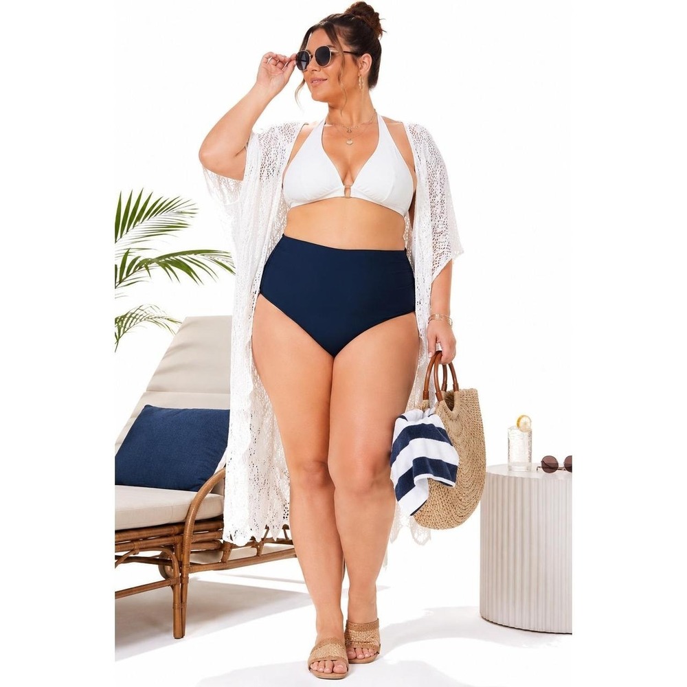 Women's High-Waist Bikini Bottoms by Anne Cole Navy Size 18W New With Tags